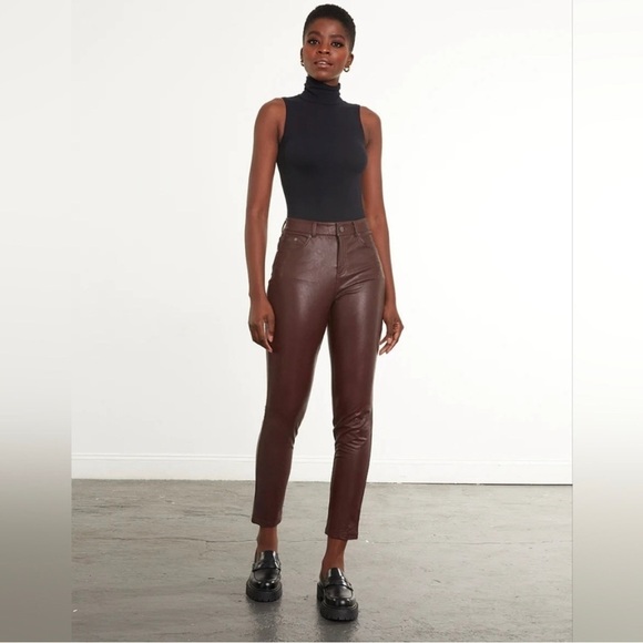 Commando Oxblood Red High Waisted Faux Leather Five Pocket Straight‎ Leg Pant L